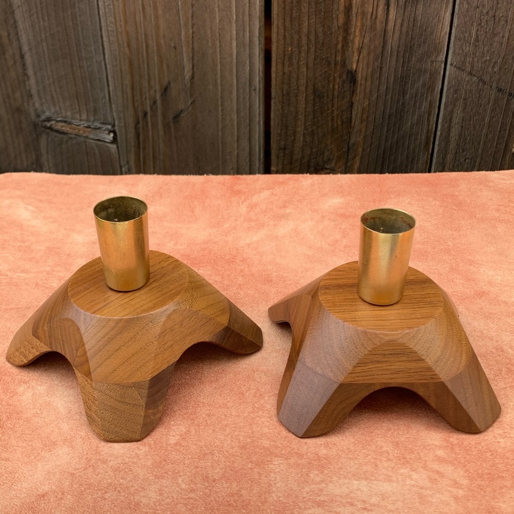 2 Mid-Century Danish Wood Vintage Candle Holders - Picture 3 of 8